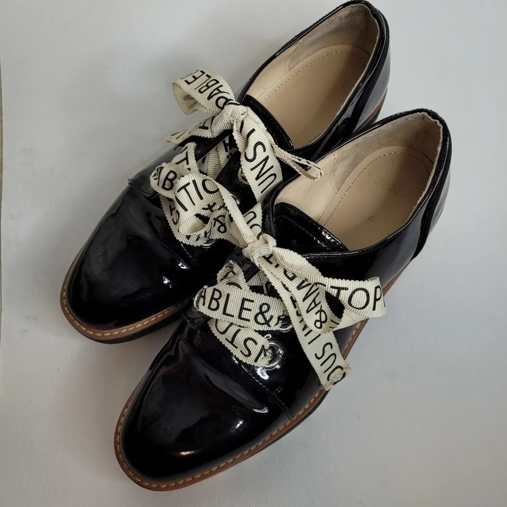 Zara Black Patten Leather Stack Shoes